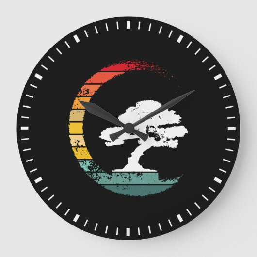 Bonsai Tree Enso Circle Vintage Zen Calligraphy ラージ壁時計 (正面)