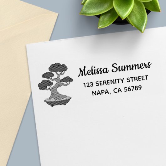 Bonsai Tree in a Tray Return Address, Etched セルフインキングスタンプ