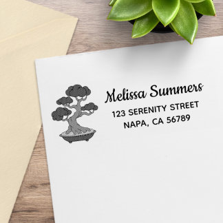 Bonsai Tree in a Tray Return Address, Etched ラバースタンプ