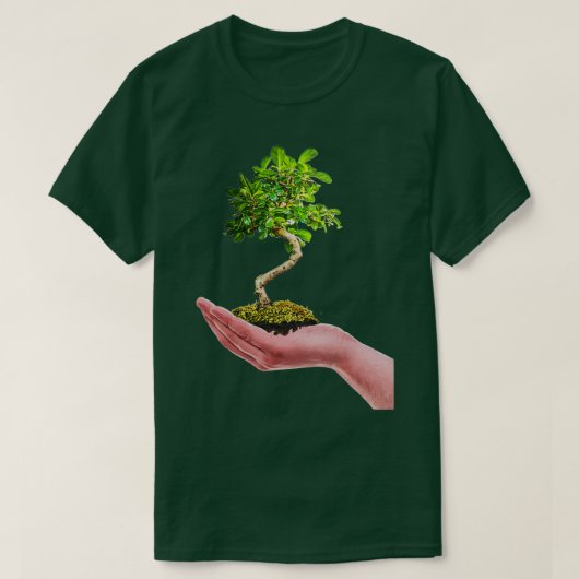 Bonsai Tree in hand Tree Nature white background Tシャツ (デザイン正面)