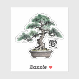 Bonsai Tree Sumi-e Style Japanese Love Calligraphy シール