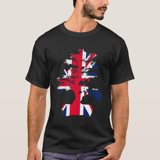 Bonsai Tree UK Flag Graphic Bonsai Mud Men Women Tシャツ (正面)