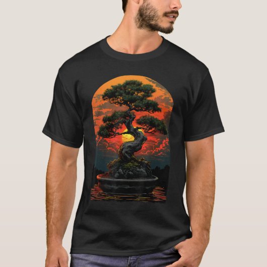 Bonsairee Sunset Art Zen Japanese Gardenranquil Na Tシャツ (正面)