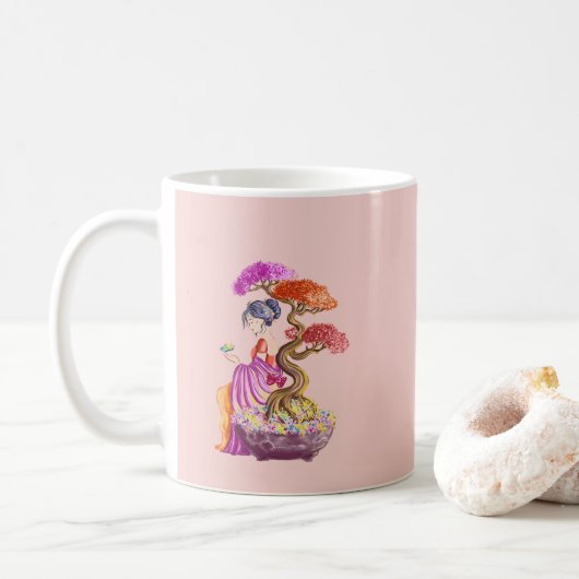 Bonsaïs géants, jeune filles zen コーヒーマグカップ (ドーナツ)