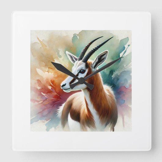 Bontebok in watercolor 220924AREF116 - Watercolor スクエア壁時計 (正面)