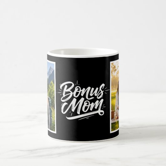 Bonus Mom Brush Script Two Photo Black and White コーヒーマグカップ (中央)