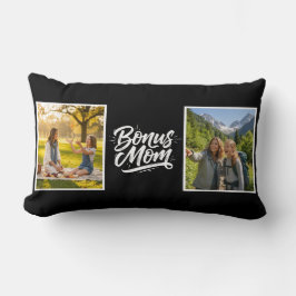 Bonus Mom Brush Script Two Photo Black and White ランバークッション