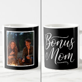 Bonus Mom Elegant Cursive 1 Custom Photo Black コーヒーマグカップ