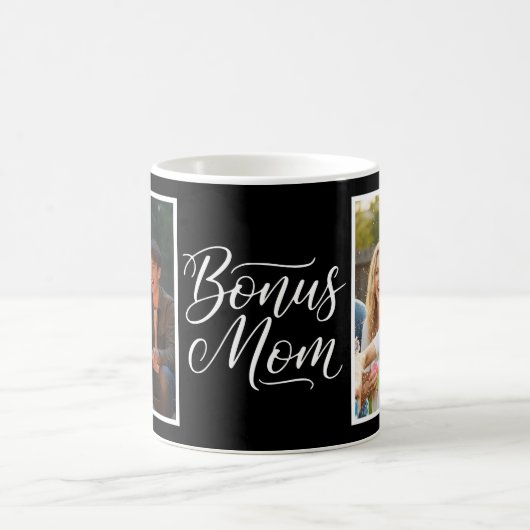 Bonus Mom Elegant Cursive 2 Photo Black コーヒーマグカップ (中央)