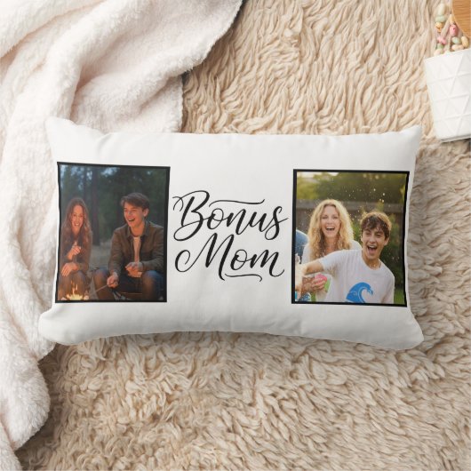 Bonus Mom Elegant Cursive Two Photo ランバークッション (ブランケット)