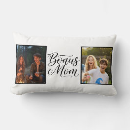 Bonus Mom Elegant Cursive Two Photo ランバークッション