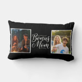 Bonus Mom Pretty Cursive Two Photo Black and White ランバークッション (裏面)