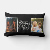 Bonus Mom Pretty Cursive Two Photo Black and White ランバークッション (正面)