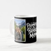Bonus Mom Promoted Brush Script Two Photo Black コーヒーマグカップ (正面左)