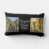 Bonus Mom Promoted Elegant Cursive 2 Photo Black ランバークッション (裏面)