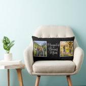 Bonus Mom Promoted Elegant Cursive 2 Photo Black ランバークッション (椅子)