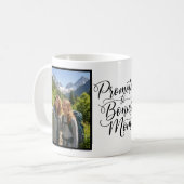Bonus Mom Promoted Elegant Cursive Two Photo コーヒーマグカップ (正面左)