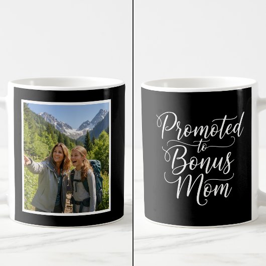 Bonus Mom Promoted Elegant Custom 1 Photo Black  コーヒーマグカップ