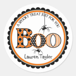 BOOとスパイダースハロウィントリートステッカー ラウンドシール