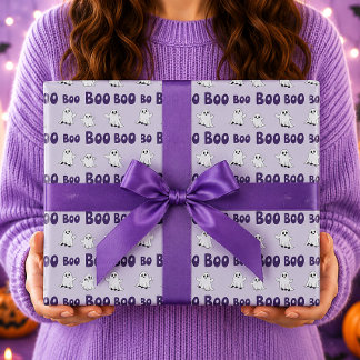 Booゴースト 紫のハロウィンパターン ラッピングペーパー