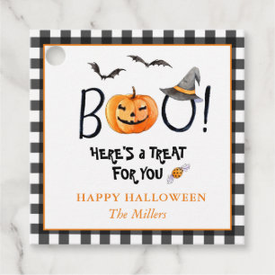 BOOハッピーハローウィンパンプキンスクエアメッセージカード フェイバータグ