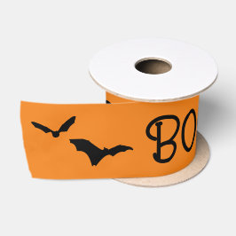BOOハロウィン飛んでいるこうもりオレンジリボン サテンリボン