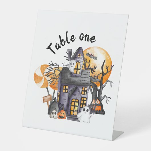 BOOハロウィーンの赤ちゃんシャワーテーブルの看板を覗く 台座サイン (正面)