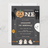 BOO幽霊と黒猫フォト1歳の誕生日 招待状 (裏面)