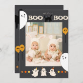 BOO幽霊と黒猫フォト1歳の誕生日 招待状 (正面/裏面)