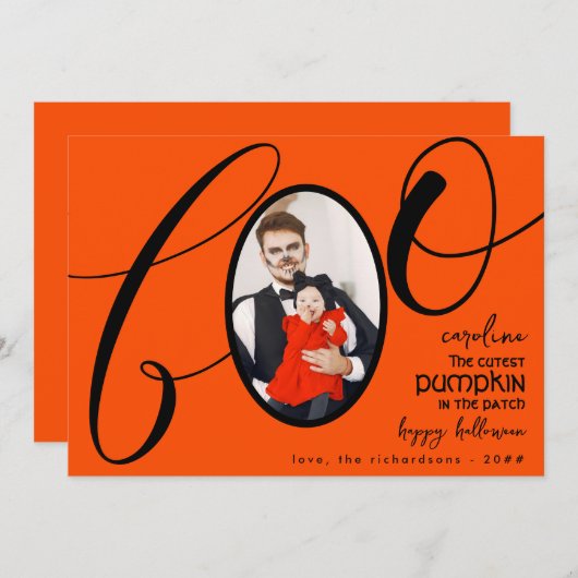 Boo最初のハロウィーンキュテストパンプキンベビー写真2 シーズンカード (正面/裏面)