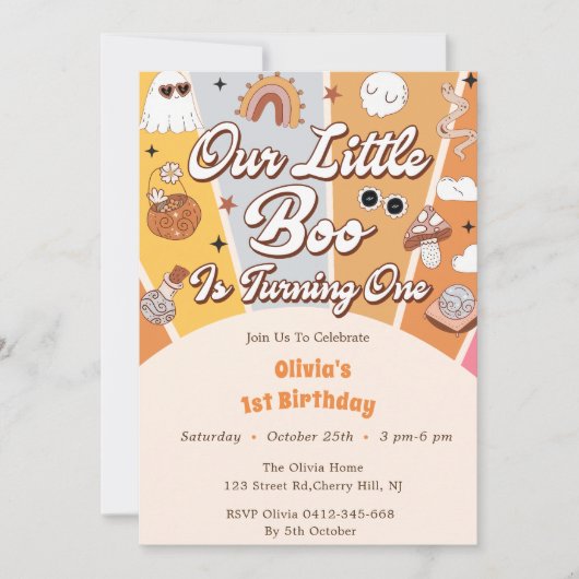 Boo最初の誕生日私たちの小さなBooは1を回している 招待状 (正面)