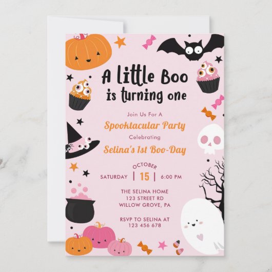 Boo最初の誕生日私たちの小さなBooは1を回している 招待状 (正面)