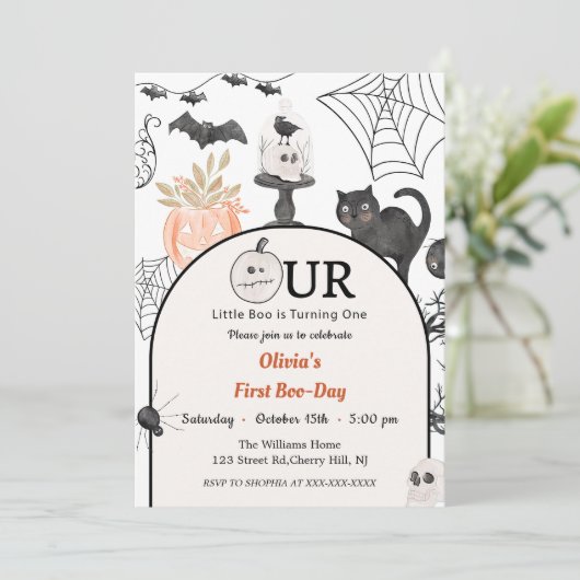 Boo最初の誕生日私たちの小さなBooは1を回している 招待状 (スタンド正面)