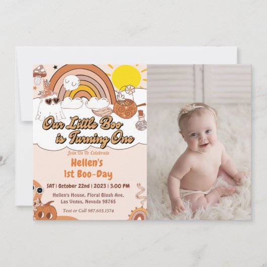 Boo最初の誕生日私たちの小さなBooは1を回している 招待状 (正面)