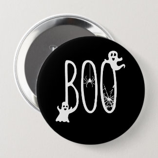 BOO ゴースト&スパイダーハロウィン 白地に黒 缶バッジ