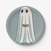 BOO! シート ゴースト ヴィンテージ グリーン ハロウィン ペーパープレート (正面)