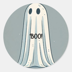 BOO! シート ゴースト ヴィンテージ グリーン ハロウィン ラウンドシール