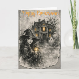 BOO! ハロウィンの魔女とお化け屋敷 カード