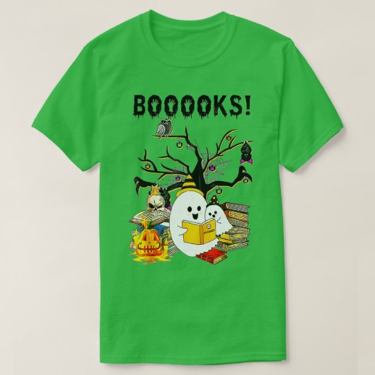 Boo 読 Books Libraryおもしろい Boooks幽霊ハロー Tシャツ (デザイン正面)