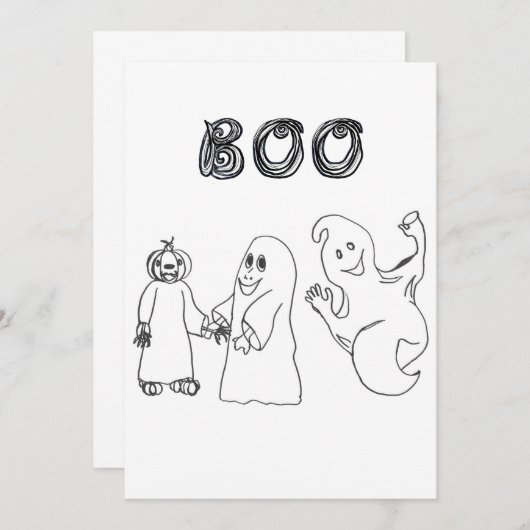 BOO 3かわいい幽霊のトリックまたはトレーター 招待状 (正面/裏面)
