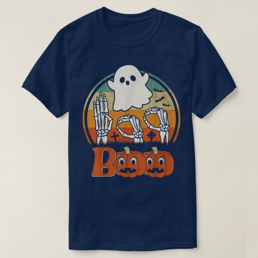 BOO ASL Hands American Sign Language Ghost Hallowe Tシャツ (デザイン正面)