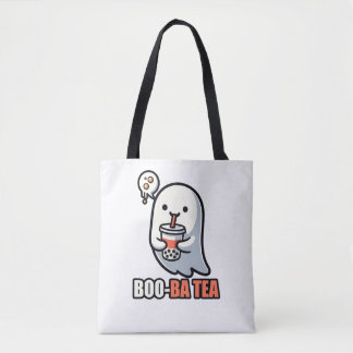 Boo-Ba Tea Ghost – 遊び心のあるハロウィンタピオカラバー デ トートバッグ