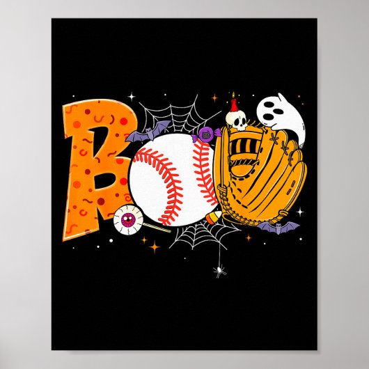 Boo Baseball Player Catcher Tcher Funny Halloween  ポスター (正面)