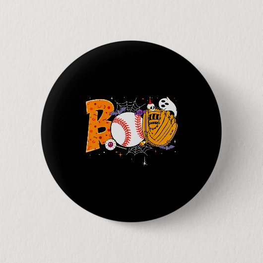 Boo Baseball Player Catcher Tcher Funny Halloween 缶バッジ (正面)