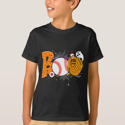 Boo Baseball Player Catcher Tcher Funny Halloween  Tシャツ (正面)