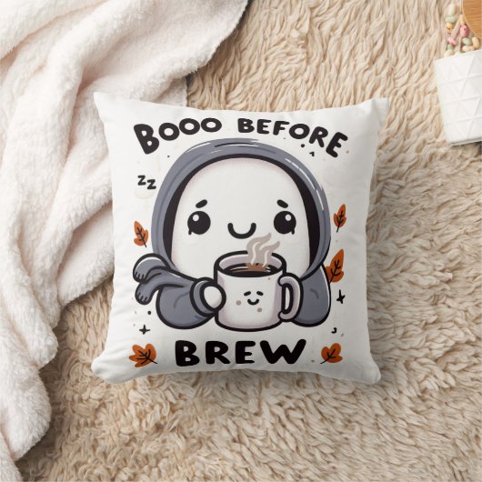 Boo Before Brew Funny Ghost Cute Halloween Coffee クッション (ブランケット)