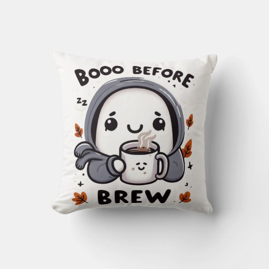 Boo Before Brew Funny Ghost Cute Halloween Coffee クッション (正面)