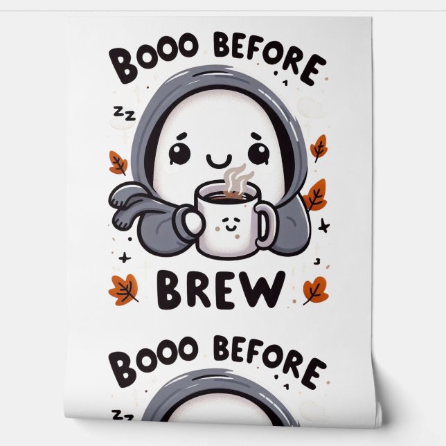 Boo Before Brew Ghost Cute Spooky Coffee Wall Art 壁紙 (ほどく)