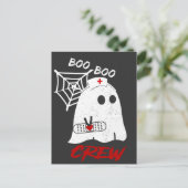 BOO boo 看護師クルーTシャツ、ハロウィンの看護師におすすめのデザイン ポストカード (スタンド正面)
