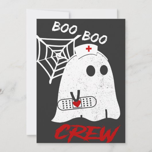BOO boo 看護師クルーTシャツ、ハロウィンの看護師におすすめの面白Tシャツ 招待状 (正面)